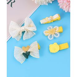 Babyhug Hair Pins And Clips With Bow & Crochet Applique Pack of 5 - Yellow