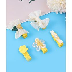 Babyhug Hair Pins And Clips With Bow & Crochet Applique Pack of 5 - Yellow