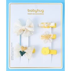 Babyhug Hair Pins And Clips With Bow & Crochet Applique Pack of 5 - Yellow