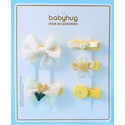 Babyhug Hair Pins And Clips With Bow & Crochet Applique Pack of 5 - Yellow