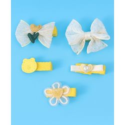 Babyhug Hair Pins And Clips With Bow & Crochet Applique Pack of 5 - Yellow