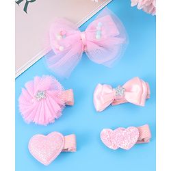 Babyhug Hair Pins And Clips With Bow & Heart Applique Pack of 5 - Pink