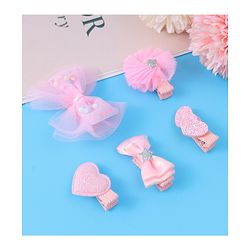 Babyhug Hair Pins And Clips With Bow & Heart Applique Pack of 5 - Pink