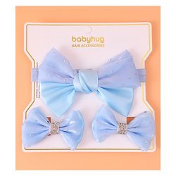 Babyhug Headband and Hair Clips with Bow & Rhinestones Applique Combo Pack - Sky Blue