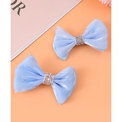 Babyhug Headband and Hair Clips with Bow & Rhinestones Applique Combo Pack - Sky Blue