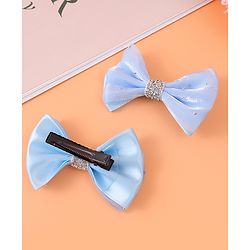 Babyhug Headband and Hair Clips with Bow & Rhinestones Applique Combo Pack - Sky Blue