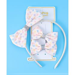 Babyhug Headband & Clips Combo Set Free Size with Bow Applique - Beige