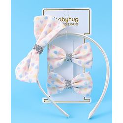 Babyhug Headband & Clips Combo Set Free Size with Bow Applique - Beige