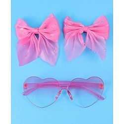 Babyhug Hair Clips & Sunglass Combo Set Free Size with Bow Applique - Pink