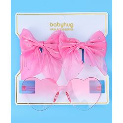 Babyhug Hair Clips & Sunglass Combo Set Free Size with Bow Applique - Pink