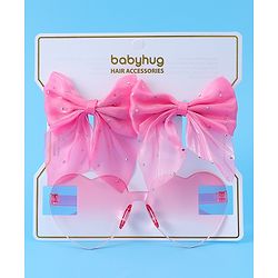 Babyhug Hair Clips & Sunglass Combo Set Free Size with Bow Applique - Pink