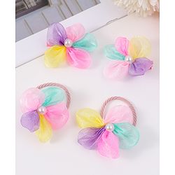 Babyhug Free Size Rubber Bands & Clips With Flower Applique - Multicolor