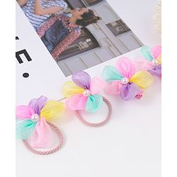 Babyhug Free Size Rubber Bands & Clips With Flower Applique - Multicolor