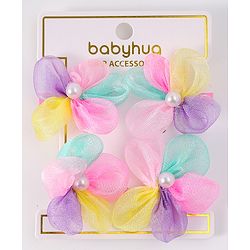 Babyhug Free Size Rubber Bands & Clips With Flower Applique - Multicolor