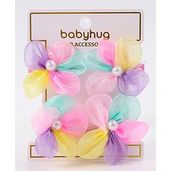 Babyhug Free Size Rubber Bands & Clips With Flower Applique - Multicolor