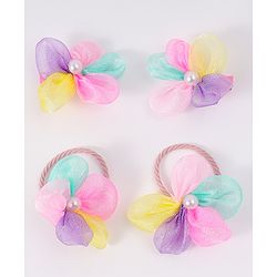 Babyhug Free Size Rubber Bands & Clips With Flower Applique - Multicolor