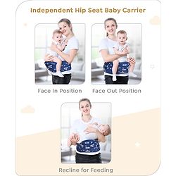 Babyhug Disney Mickey Mouse 9-in-1 Ergonomic Baby Carrier with Hip Seat: Breathable fabric, Detachable hood, Padded straps, Pocket storage, and 9 carrying positions for babies up to 15 kg- Dark Blue