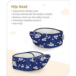 Babyhug Disney Mickey Mouse 9-in-1 Ergonomic Baby Carrier with Hip Seat: Breathable fabric, Detachable hood, Padded straps, Pocket storage, and 9 carrying positions for babies up to 15 kg- Dark Blue