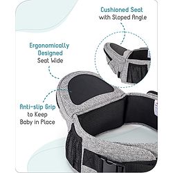 Babyhug Snug Rider Multi-function Hip Seat: Soft padded seat, Adjustable fit, Comfortable lumbar support, Secure fastening, and Two-way carrying for babies up to 15 kg  Grey