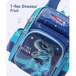Babyhug School Backpack With Dino Print|1 Main Compartment, 2 Front Pockets, 2 side Bottle Pockets|Water Resistant|Long lasting and Durable Zippers | Comfortable back cushioning | For School, Travel and Outdoors|Blue- 14.5inches