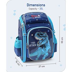 Babyhug School Backpack With Dino Print|1 Main Compartment, 2 Front Pockets, 2 side Bottle Pockets|Water Resistant|Long lasting and Durable Zippers | Comfortable back cushioning | For School, Travel and Outdoors|Blue- 14.5inches