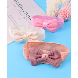 Babyhug Free Size Headbands With Bow Applique Pack of 3 - Pink & White
