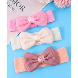 Babyhug Free Size Headbands With Bow Applique Pack of 3 - Pink & White