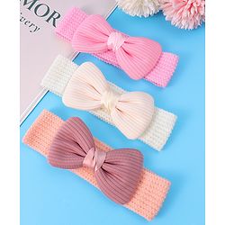 Babyhug Free Size Headbands With Bow Applique Pack of 3 - Pink & White