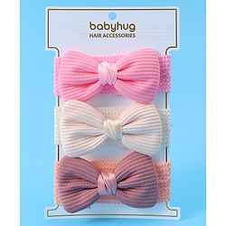 Babyhug Free Size Headbands With Bow Applique Pack of 3 - Pink & White