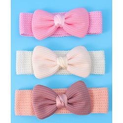 Babyhug Free Size Headbands With Bow Applique Pack of 3 - Pink & White