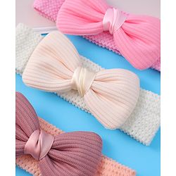 Babyhug Free Size Headbands With Bow Applique Pack of 3 - Pink & White