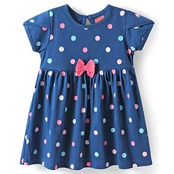 Babyhug Single Jersey Knit Half Sleeves Heart & Polka Dots Printed Frocks with Bow Applique Pack of 2 - Pink & Blue