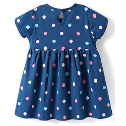 Babyhug Single Jersey Knit Half Sleeves Heart & Polka Dots Printed Frocks with Bow Applique Pack of 2 - Pink & Blue
