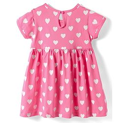 Babyhug Single Jersey Knit Half Sleeves Heart & Polka Dots Printed Frocks with Bow Applique Pack of 2 - Pink & Blue