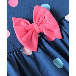 Babyhug Single Jersey Knit Half Sleeves Heart & Polka Dots Printed Frocks with Bow Applique Pack of 2 - Pink & Blue