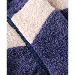 Babyhug Woven Full Sleeves Hooded Fur Winter Wear Suit with Colour Block Design - Navy Blue