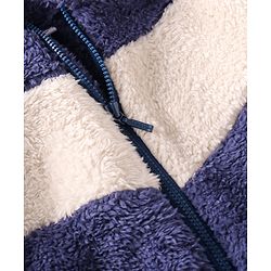 Babyhug Woven Full Sleeves Hooded Fur Winter Wear Suit with Colour Block Design - Navy Blue