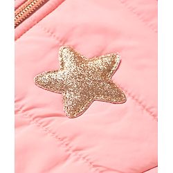Babyhug Woven Full Sleeves Hooded Padded Jacket With Star Applique & Removable Hood - Pink