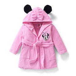 Babyhug Disney Terry Woven Full Sleeve Hooded Bath Robe With Minnie Mouse Graphic & 3D Applique - Pink
