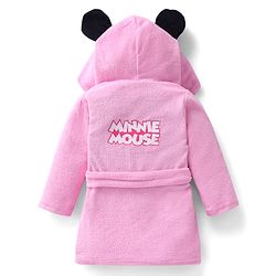 Babyhug Disney Terry Woven Full Sleeve Hooded Bath Robe With Minnie Mouse Graphic & 3D Applique - Pink