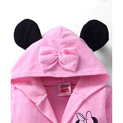 Babyhug Disney Terry Woven Full Sleeve Hooded Bath Robe With Minnie Mouse Graphic & 3D Applique - Pink