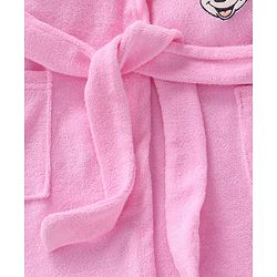 Babyhug Disney Terry Woven Full Sleeve Hooded Bath Robe With Minnie Mouse Graphic & 3D Applique - Pink