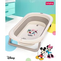Babyhug Disney Foldable Baby Bathtub with Heat Sensitive Drain Plug & Mickey & Friends Graphics - White