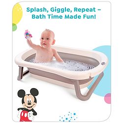 Babyhug Disney Foldable Baby Bathtub with Heat Sensitive Drain Plug & Mickey & Friends Graphics - White