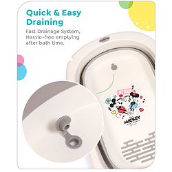 Babyhug Disney Foldable Baby Bathtub with Heat Sensitive Drain Plug & Mickey & Friends Graphics - White
