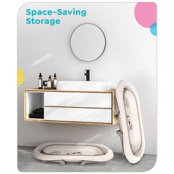 Babyhug Disney Foldable Baby Bathtub with Heat Sensitive Drain Plug & Mickey & Friends Graphics - White