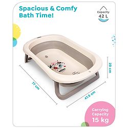Babyhug Disney Foldable Baby Bathtub with Heat Sensitive Drain Plug & Mickey & Friends Graphics - White