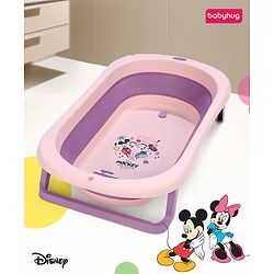 Babyhug Disney Foldable Baby Bathtub with Heat Sensitive Drain Plug & Mickey & Friends Graphics - White
