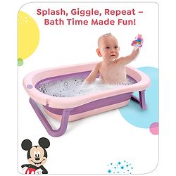 Babyhug Disney Foldable Baby Bathtub with Heat Sensitive Drain Plug & Mickey & Friends Graphics - White