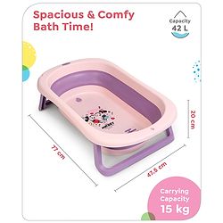 Babyhug Disney Foldable Baby Bathtub with Heat Sensitive Drain Plug & Mickey & Friends Graphics - White